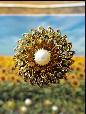 Yellow Rhinestone Sunflower Brooch